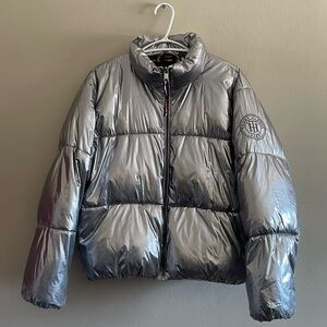 Tommy Hilfiger Metallic Silver Puffer Jacket - Size Small GUC